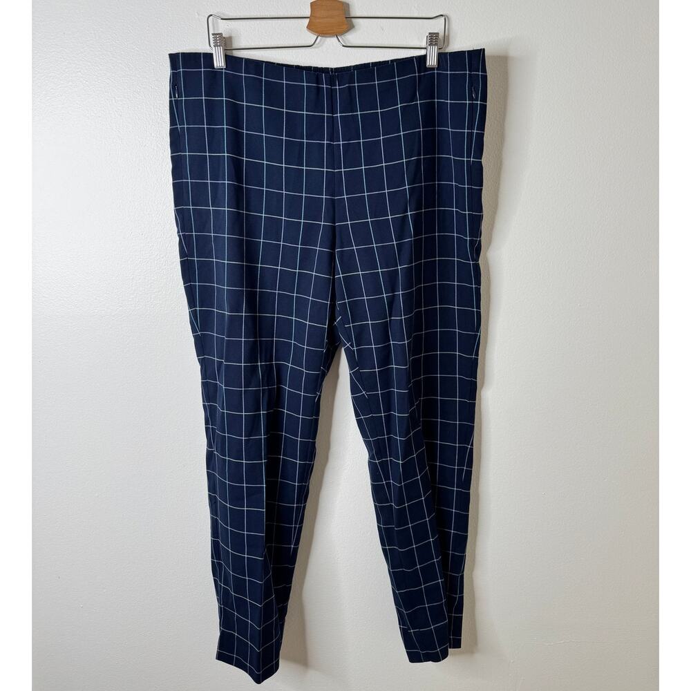 J. Jill Size 18 Essential Cotton Stretch Navy Windowpane Plaid Pants Zip Pockets